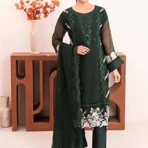 Elegant Dark Green Embroidered Dress